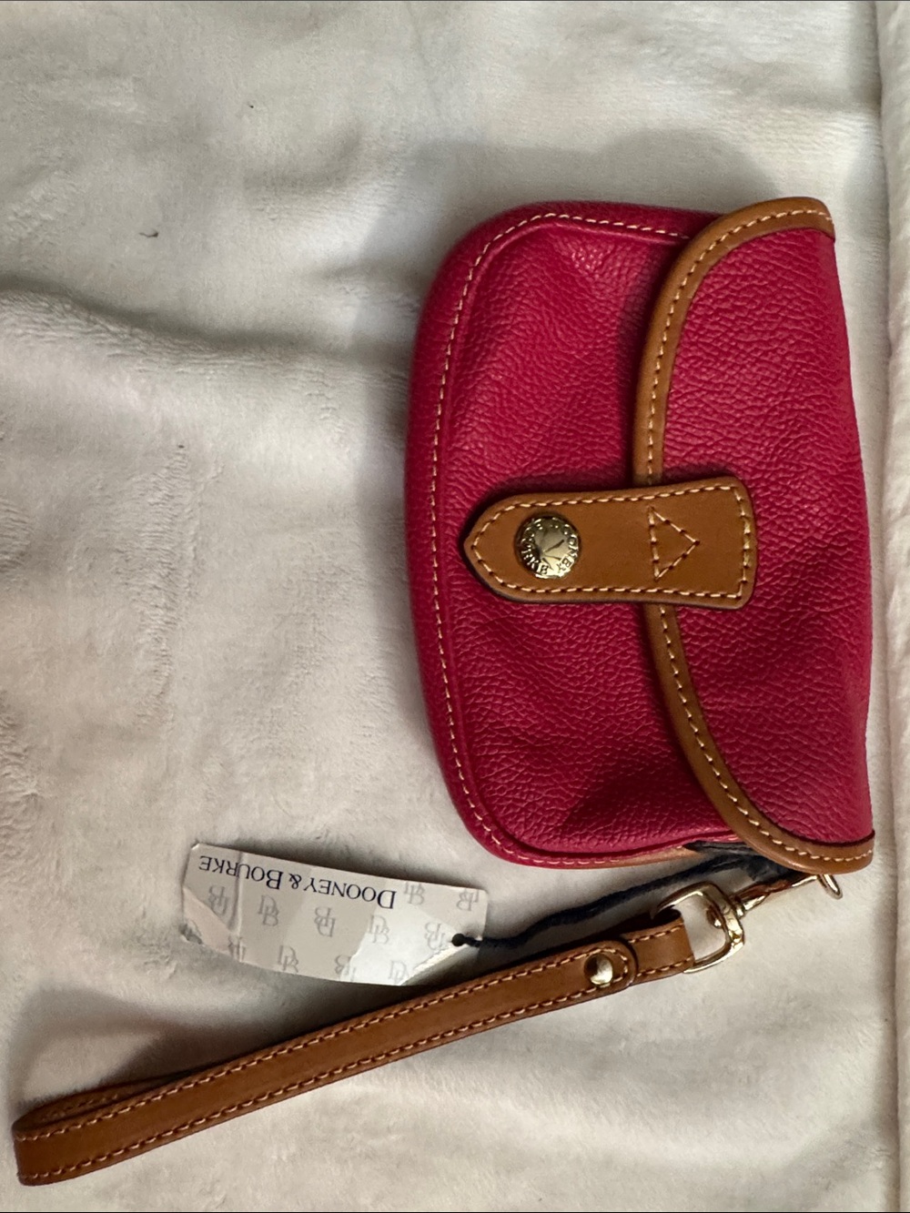 Dooney & Bourke Hot Pink Pebbled Leather Wristlet with Tan Trim